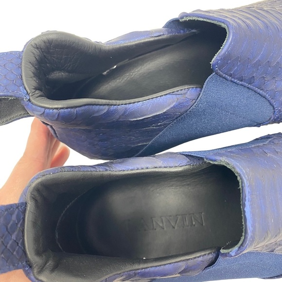 LANVIN Authentic Blue Python & Leather Mid Top Slip On Sneaker Tennis Shoe US 13 - Picture 6 of 13